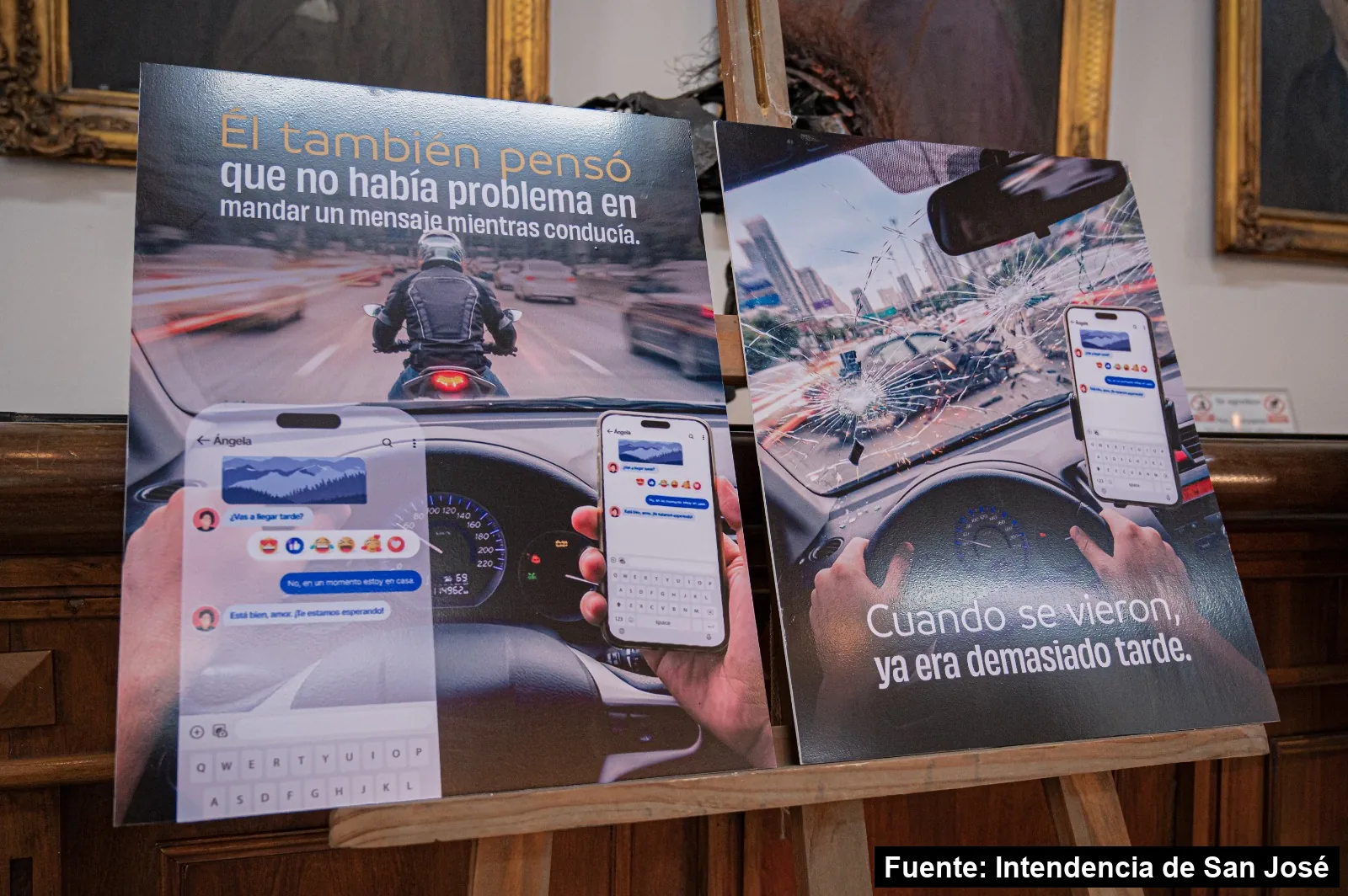 Mayo Amarillo en San José de Mayo 5 Afiches sobre el uso del celular al volante en Tránsito Visible, mayo de 2026.