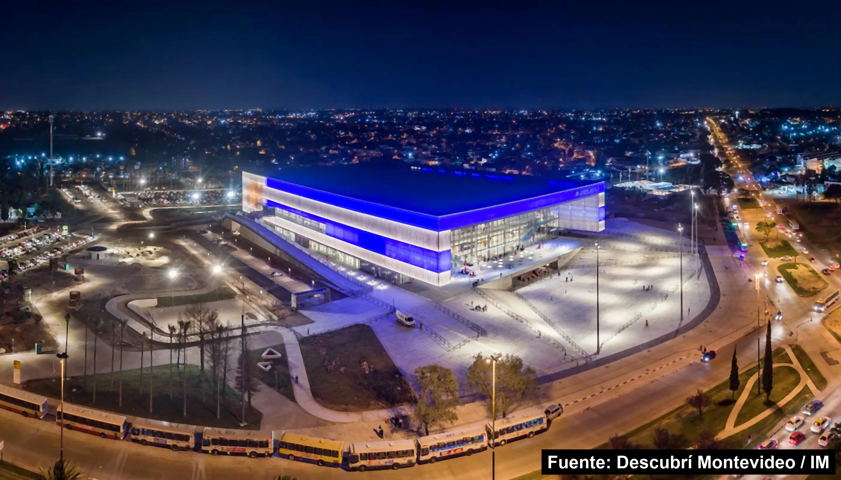 Mayo Amarillo en Municipio D de Montevideo 2 Vista aérea nocturna del Antel Arena y su entorno