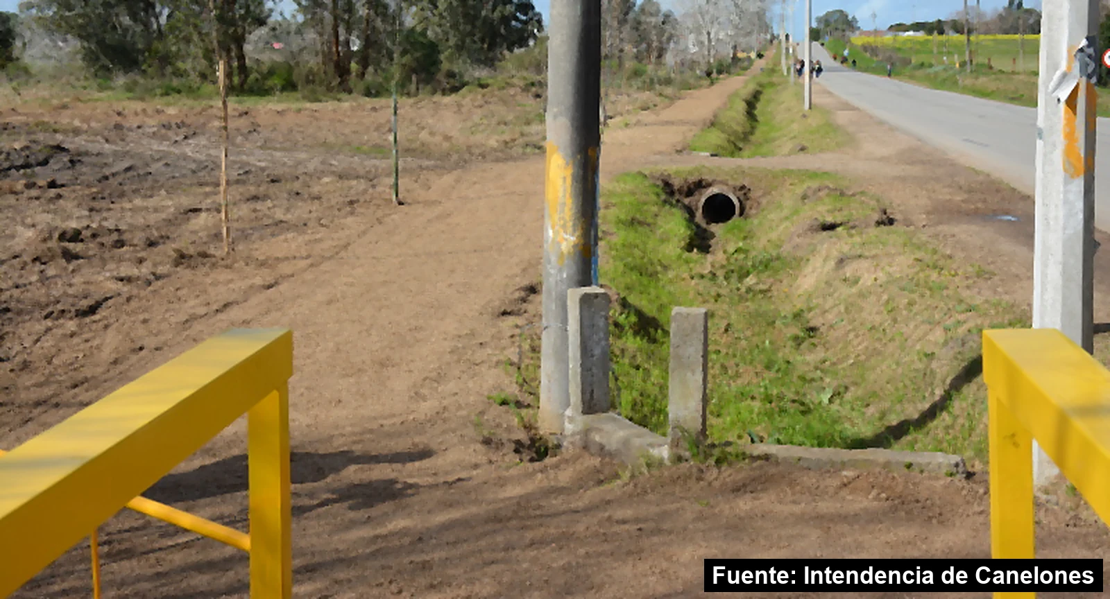 Mayo Amarillo en Juanicó 3 Senda peatonal de tierra separada del camino San Marcos por una cuneta, en Juanicó
