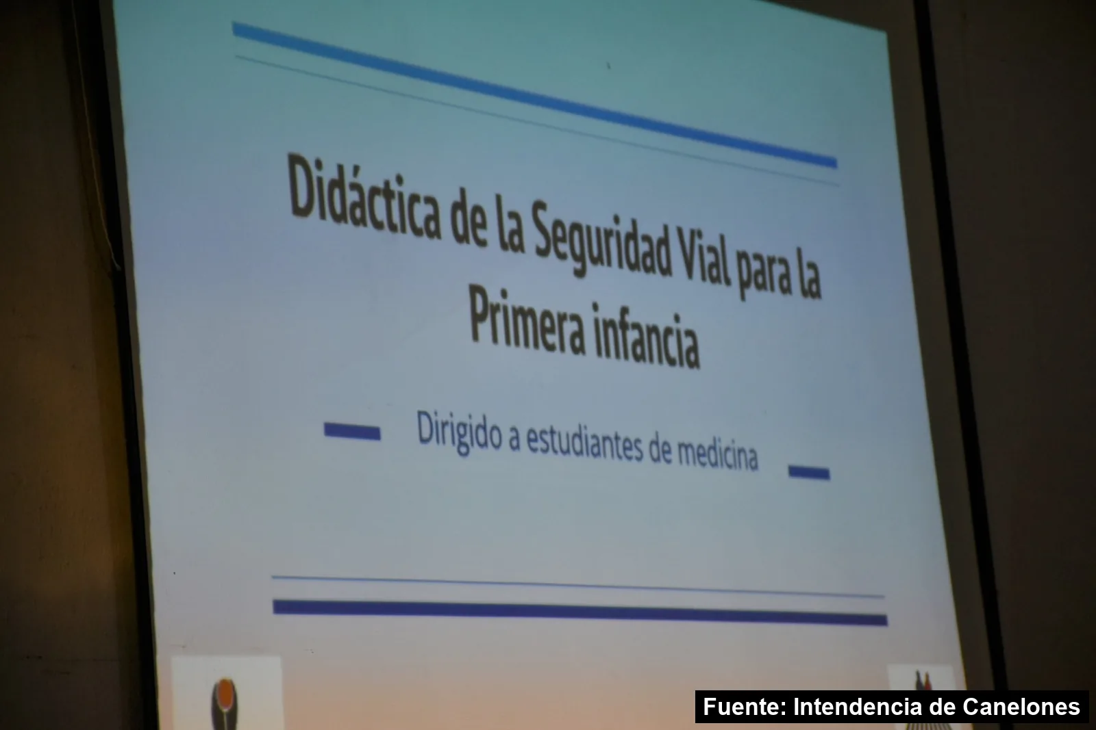 Pantalla con la presentación Didáctica de la Seguridad Vial para la Primera infancia, dirigida a estudiantes de medicina, en Barros Blancos